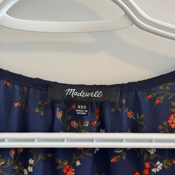 Madewell 100% Silk Stanza Ruffle-Hem Top Blouse XXS in Moonless Floral Navy - Picture 5 of 11